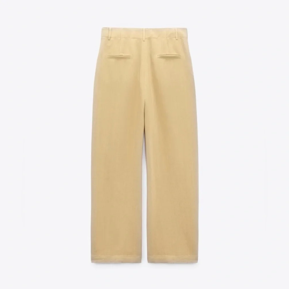 Zara Women Yellow Mid Rise Wide Leg‎ Blend Limited Edition Formal Pants Sz M